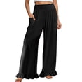 thumbnail image 1 of DHFJKG Women Wide Leg Pants High Rise Ruffle Hem Comfortable Relaxed Fit Elastic Waist Pants With Pockets Summer Beach Vacation Clothes Trendy Trousers, 1 of 4