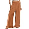 thumbnail image 1 of DHFJKG Women Wide Leg Pants High Rise Ruffle Hem Comfortable Relaxed Fit Elastic Waist Pants With Pockets Summer Beach Vacation Clothes Versatile Trousers, 1 of 4