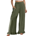 thumbnail image 1 of DHFJKG Women Wide Leg Pants High Rise Ruffle Hem Comfortable Relaxed Fit Elastic Waist Pants With Pockets Summer Beach Vacation Clothes Versatile Trousers, 1 of 4