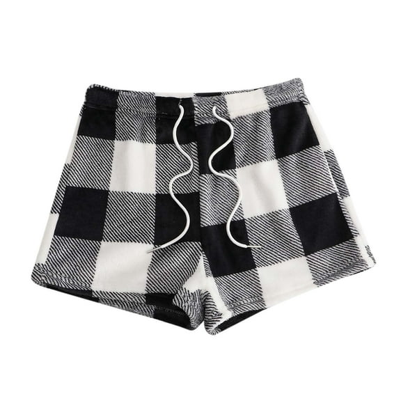 DHFJKG Women Winter Fuzzy Pajama Plaid Shorts Elastic Drawstring Pyjama Casual Loose Fit Shorts Sleep Trendy Trousers