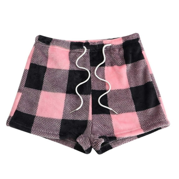 DHFJKG Women Winter Fuzzy Pajama Plaid Shorts Elastic Drawstring Pyjama Casual Loose Fit Shorts Sleep Versatile Trousers