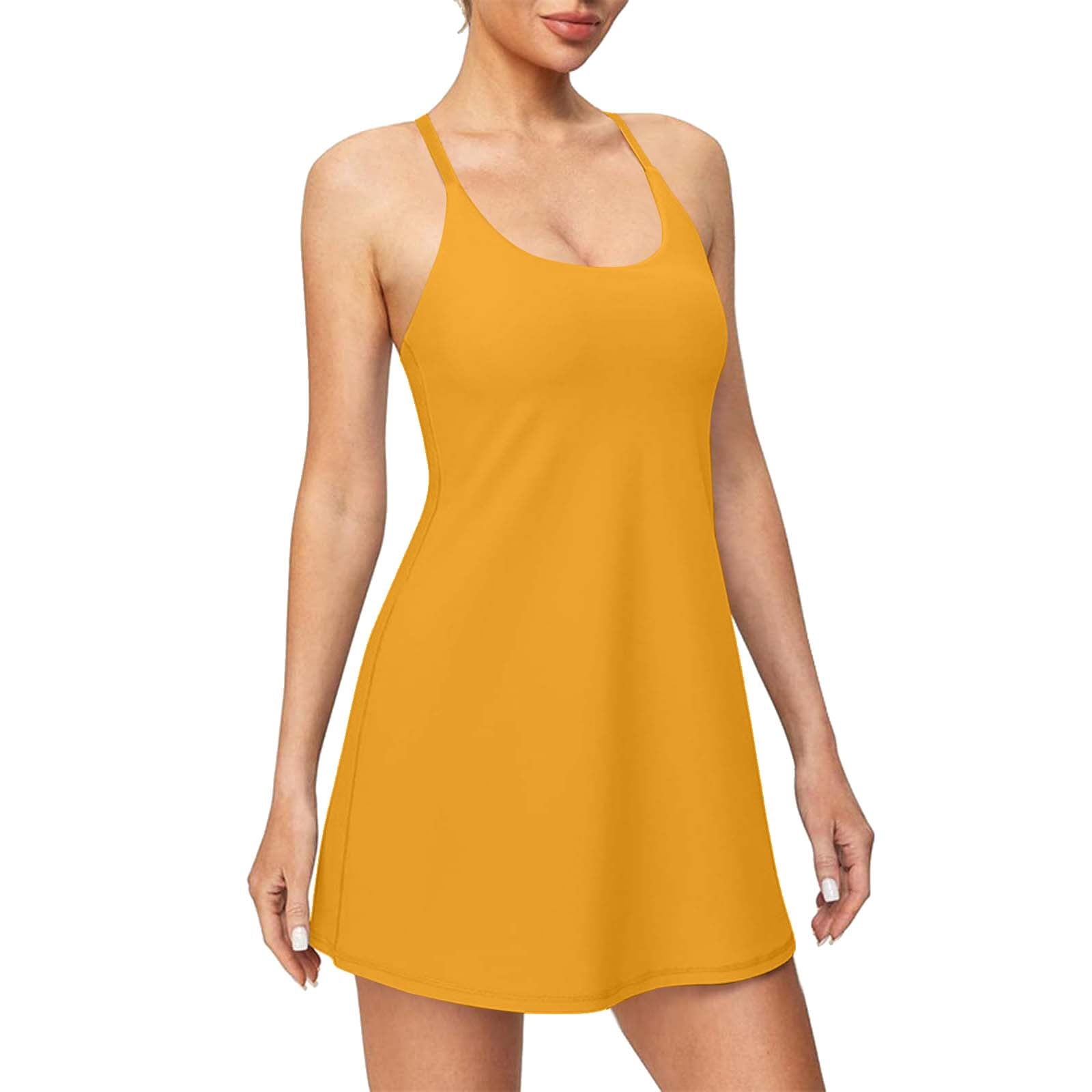 DHFJKG Women Workout Dresses With Built In Bra Cross-Back Adjustable Straps Scoop Neck Yoga Dress For Gym Running Tennis Lightweight Athletic Dress Stylish Dresses