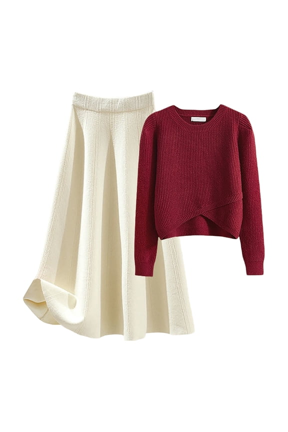 Women's 2 Piece Skirt Sets Spring Outfits Long Sleeve Crewneck Knitted Sweater Casual Long Skirt Casual Travel Soft Outfit