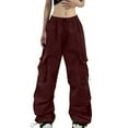 thumbnail image 1 of DHFJKG Women's Baggy Cargo Pants Loose Fit Multi Pockets Solid Color Y2K Street Style Elastic Waist Parachute Pants Vintage Stylish Trousers, 1 of 8