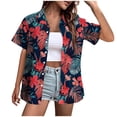 thumbnail image 1 of DHFJKG Women's Baggy Lapel Shirt Short Sleeve Summer Floral Print Button Down Beach Hawaii Vacation Clothes Trendy Tops, 1 of 5