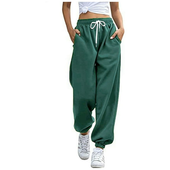 DHFJKG Women's Baggy Loose Fit Sweatpants Joggers Elastic Drawstring Solid Color Cuffs Sports Casual Ankle-Tied Pants For Winter Soft Trendy Trousers
