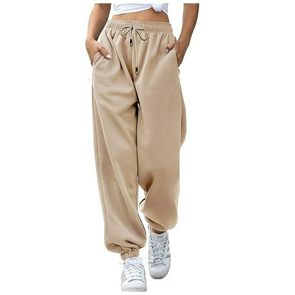 DHFJKG Women's Baggy Loose Fit Sweatpants Joggers Elastic Drawstring Solid Color Sports Casual Ankle-Tied Pants For Winter Soft Versatile Trousers