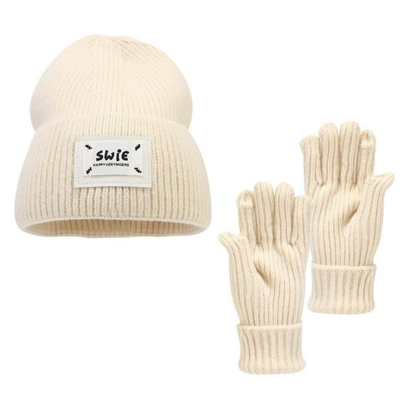 DHFJKG Women's Beanie Hat Gloves Solid Color Letter Warm Knitted Hat Winter Gloves 2 Piece Set Cozy Gifts