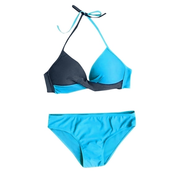 DHFJKG Women's Bikini Set Color Block Swimsuits Two Piece Sets Halter Twist Front Top High Waisted Briefs Bottom Trendy Beachwear