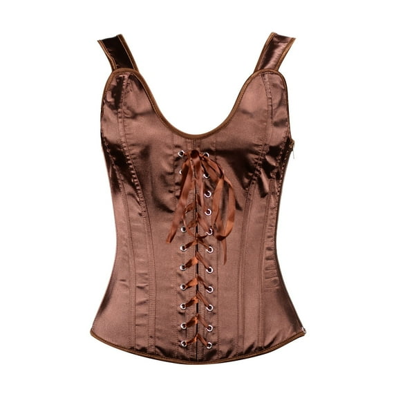 DHFJKG Women's Bone Structured Corset Tops With Front Lacing And Side Zippers Solid Color Spaghetti Strap Trendy Waist Cincher Tops