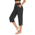 thumbnail image 1 of DHFJKG Women's Capri Yoga Pants With Pockets Side Slits Elastic Waist Solid Color Mid Rise Wide Leg Workout Crop Pants For Exercise Versatile Trousers, 1 of 6