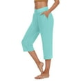 thumbnail image 1 of DHFJKG Women's Capri Yoga Pants With Pockets Solid Color Mid Rise Wide Leg Workout Crop Pants For Exercise Stylish Trousers, 1 of 7