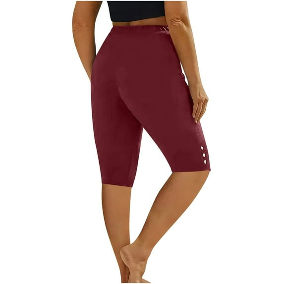 DHFJKG Women's Casual Capri Pants Leggings Solid Color Elastic Waist Stretch Basic Tight Leggings For Daily Wear Leisure Trousers