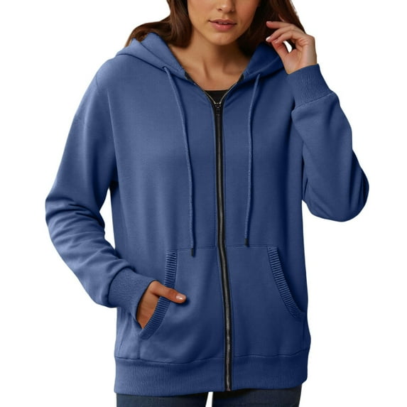 DHFJKG Women's Casual Hooded Sweatshirts Coat Pocket Zipper Long Sleeved Solid Color Pullover Hoodies With Drawstring Round Neck Comfort Tops