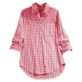 thumbnail image 1 of DHFJKG Women's Casual Long Shirts Plaid Collared Long Sleeve Retro Button Up T Shirt Curved Hem Versatile Tops, 1 of 6
