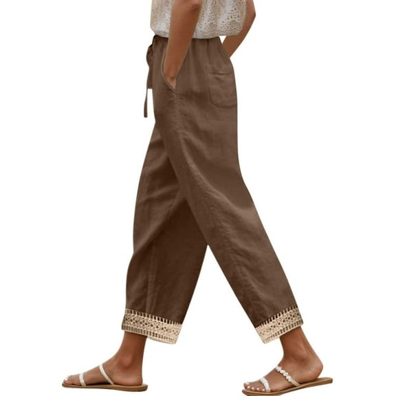 DHFJKG Women's Casual Pants High Waist Loose Fit Lightweight Trousers With Drawstring For Daily Wear Leisure Trousers