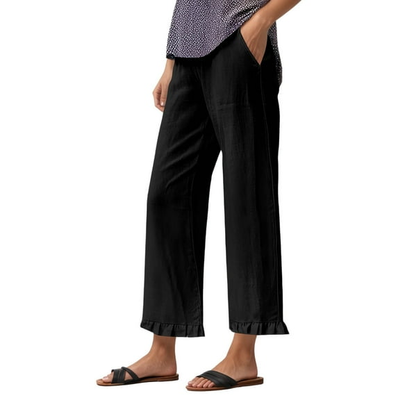 DHFJKG Women's Casual Pants Solid Color Ruffled Hem Comfortable Loose Fit Trousers For Daily Wear Pure Color Stretchy Lightweight With Pockets Comfort Trousers