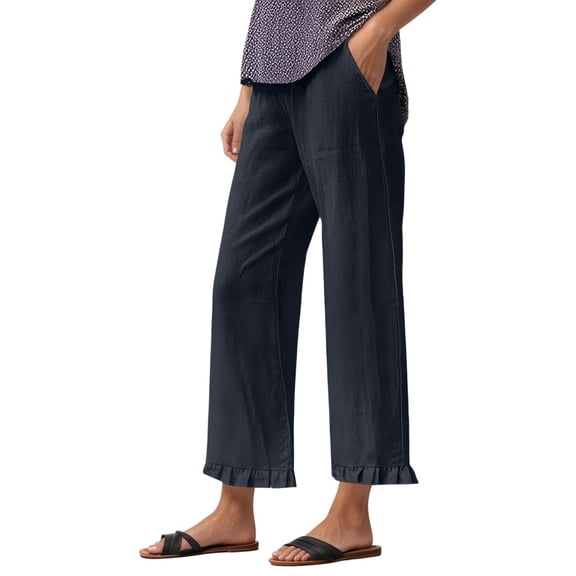 DHFJKG Women's Casual Pants Solid Color Ruffled Hem Comfortable Loose Fit Trousers For Daily Wear Pure Color Stretchy Lightweight With Pockets Cozy Trousers
