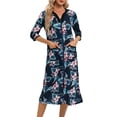 thumbnail image 1 of DHFJKG Women's Casual Robes Zipper Front Robe 3/4 Sleeve Loose Fit Bathrobe With Pockets Summer Soft Loungewear Trendy Home Clothes, 1 of 6