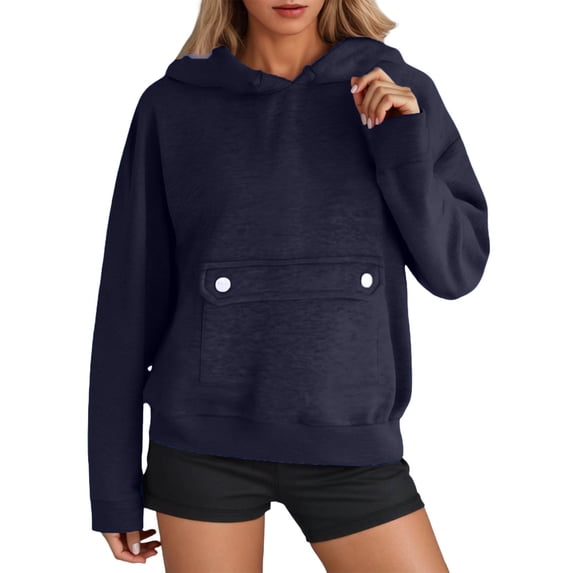 DHFJKG Women's Casual Solid Color Hooded Sweatshirt With Big Pocket Comfortable Pullover Hoodie For Everyday Wear Long Sleeve Relaxed Fit Tops