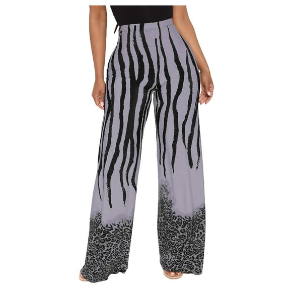 DHFJKG Women's Casual Sweatpants Leopard Print Elastic Waist Wide Leg Loose Fit Pants Trendy Trousers