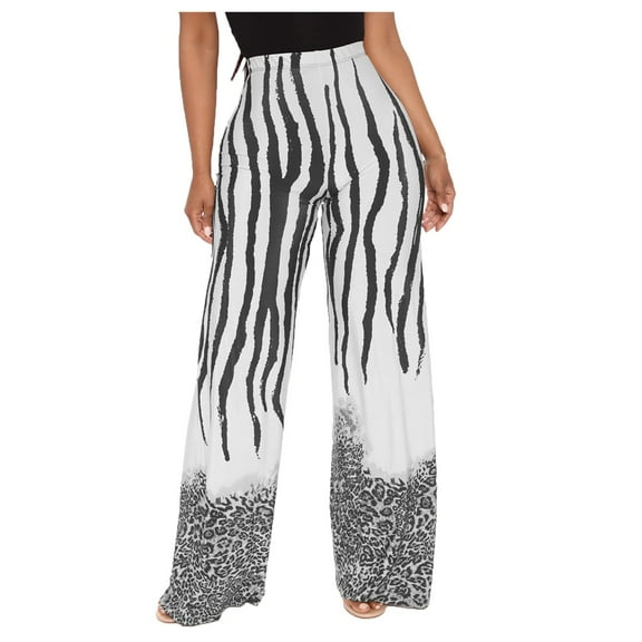 DHFJKG Women's Casual Sweatpants Leopard Print Elastic Waist Wide Leg Loose Fit Pants Trendy Trousers