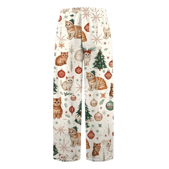 DHFJKG Women's Christmas Pajama Pants Loose Fit Cute Cat Printed Elastic Waist Nightwear Pyjamas Sleepwear Bottoms For Lounging Comfort Trousers