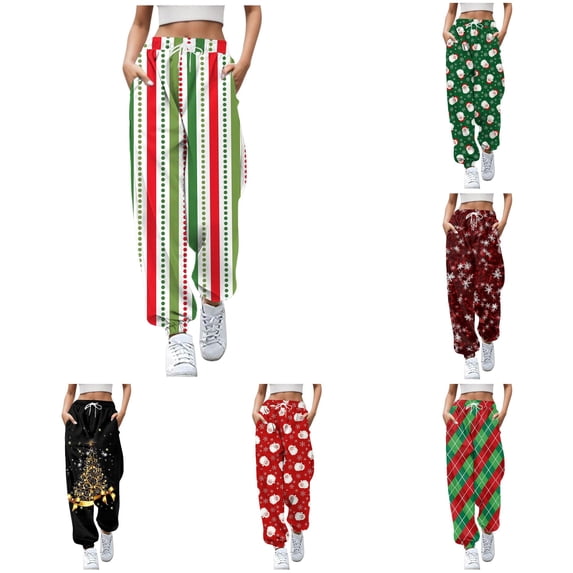 DHFJKG Women's Christmas Print Sweatpants Drawstring Tapered Joggers Pants Comfortable Loose High Waisted Sweat Pants With Pockets