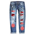 thumbnail image 1 of DHFJKG Women's Christmas Ripped Jeans Distressed Washed Print Mid Rise Straight Leg Denim Pants For Xmas Streetwear Soft Trousers, 1 of 5