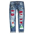 thumbnail image 1 of DHFJKG Women's Christmas Ripped Jeans Distressed Washed Print Mid Rise Straight Leg Denim Pants For Xmas Streetwear Versatile Trousers, 1 of 5