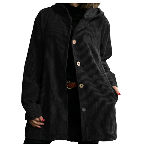 DHFJKG Women's Corduroy Shacket Jacket Hooded Button Down Shirts Long Sleeve Solid Color Coat Leisure Coats