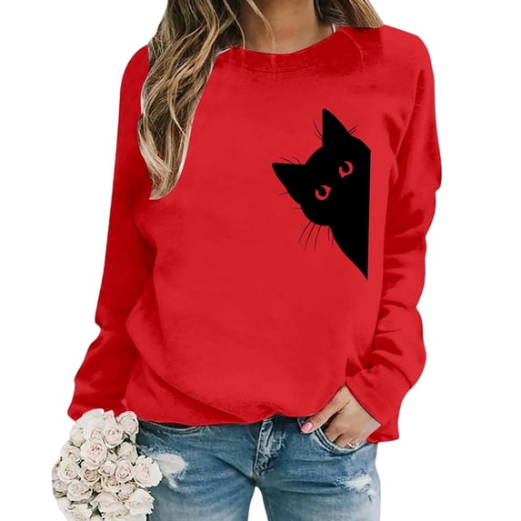DHFJKG Women's Crewneck Sweatshirt Cute Cat Print Long Sleeve Loose Pullover Tops Casual Fall Clothes