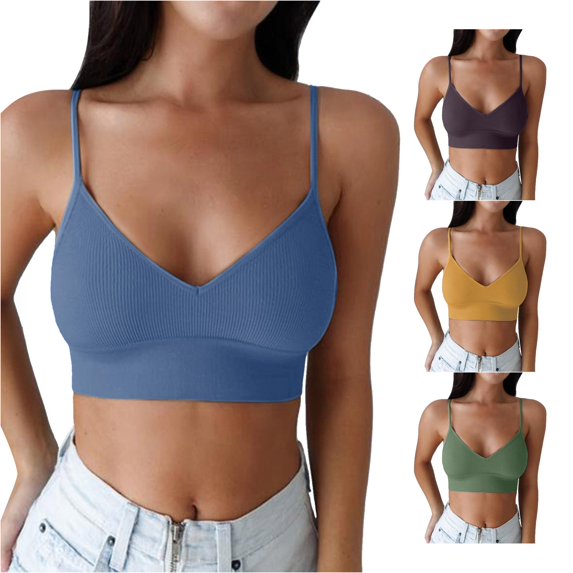DHFJKG Women's Criss-Cross Back Bra Padded Strappy Wireless V Neck Cami Bras For Workout Fitness Yoga