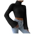 thumbnail image 1 of DHFJKG Women's Crop Fuzzy Knitted Sweater Turtleneck Flare Long Sleeve Solid Color Cropped Knitting Pullover Warm Comfort Jumper Tops, 1 of 8