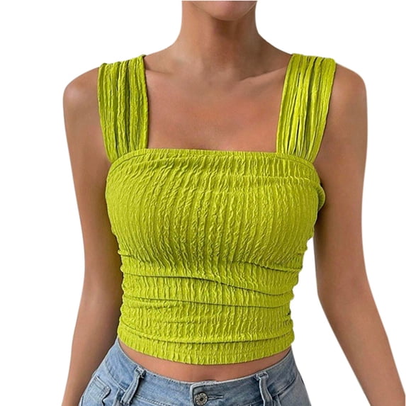 DHFJKG Women's Crop Tank Top Square Neck Sexy Slim Fit Sleeveless Textured Beach Shirts Solid Color Basic Cami Shirt Summer Soft Tops