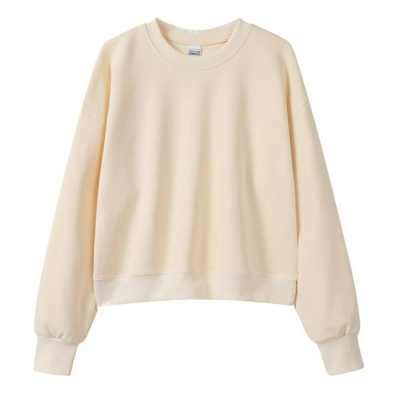 DHFJKG Women's Crop Top Sweatshirt Solid Color Drop Shoulder Round Neck Long Sleeved For Fall Winter Cropped Pullover Soft Tops