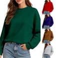 thumbnail image 1 of DHFJKG Women's Cropped Sweatshirt Loose Fit Drop Shoulder Solid Color Long Sleeve Crew Neck Pullover Tops, 1 of 6