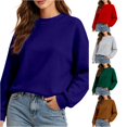 thumbnail image 1 of DHFJKG Women's Cropped Sweatshirt Loose Fit Drop Shoulder Solid Color Long Sleeve Crew Neck Pullover Tops, 1 of 6
