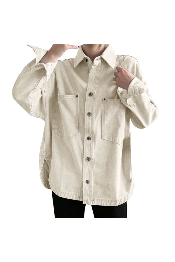 Women's Denim Shirts Vintage Washed Baggy Boyfriend Streetwear Turndown Collar Long Sleeve Button Up Blouse Soft Tops