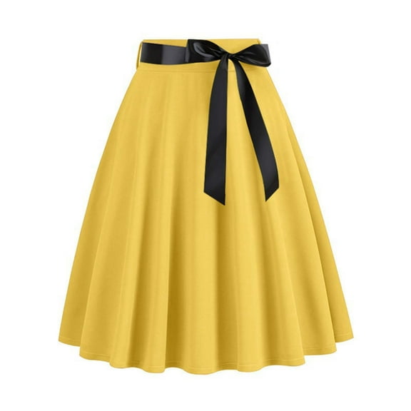 DHFJKG Women's Dress Solid Color Fashionable Bowknot Waistband Cute And Sweet Large Swing A Line Ribbon Casual Party Dress Classic Dresses