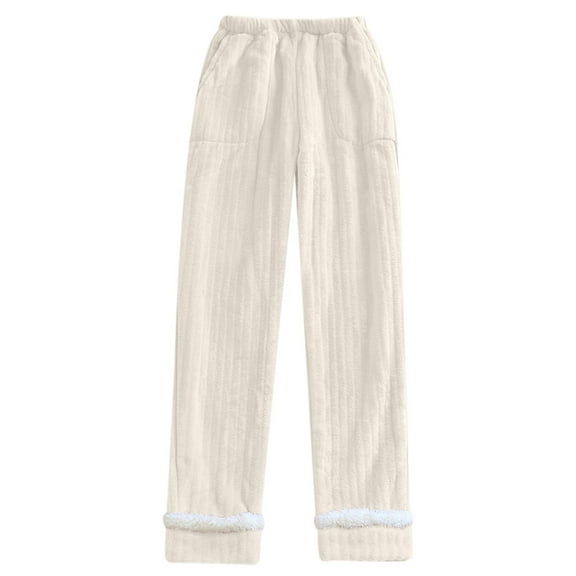 DHFJKG Women's Fuzzy Pajamas Pants Sleepwear Winter Warm Loose Fit Thermal Long Pyjama Bottoms With Pockets For Home Soft Trousers