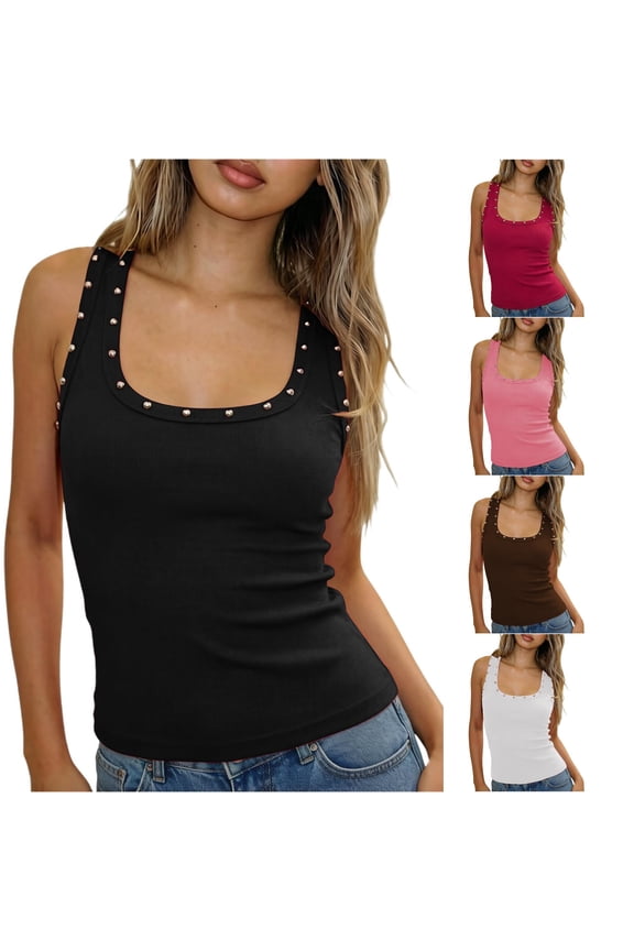 Women's Gothic Punk Tank Tops Low Cut Scoop Neck Solid Color Summer Slim Fit Camisole Top Night Out Wear