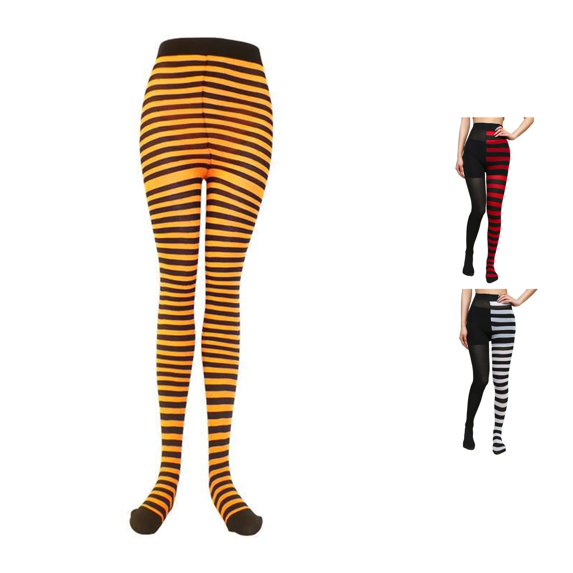 DHFJKG Women's Halloween Striped Pantyhose Witches Semi Sheer Footed Tights Asymmetrical Color Block Leggings