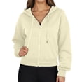 thumbnail image 1 of DHFJKG Women's Hooded Crop Sweatshirt Coat Solid Color Long Sleeved Drop Shoulder Zipper Drawstring Hoodies Leisure Tops, 1 of 5