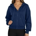 thumbnail image 1 of DHFJKG Women's Hooded Crop Sweatshirt Coat Solid Color Long Sleeved Drop Shoulder Zipper Drawstring Hoodies Relaxed Fit Tops, 1 of 7
