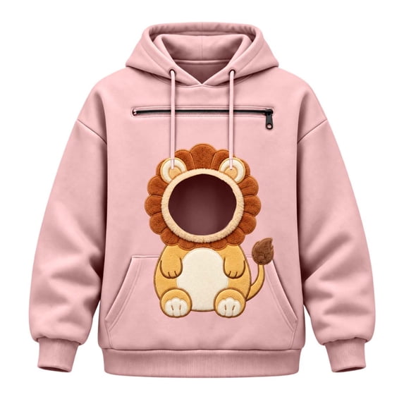 DHFJKG Women's Hoodie With Pet Pouch, Cute Lion Graphic Pet Holder Zipper Pocket Carries Pullover
