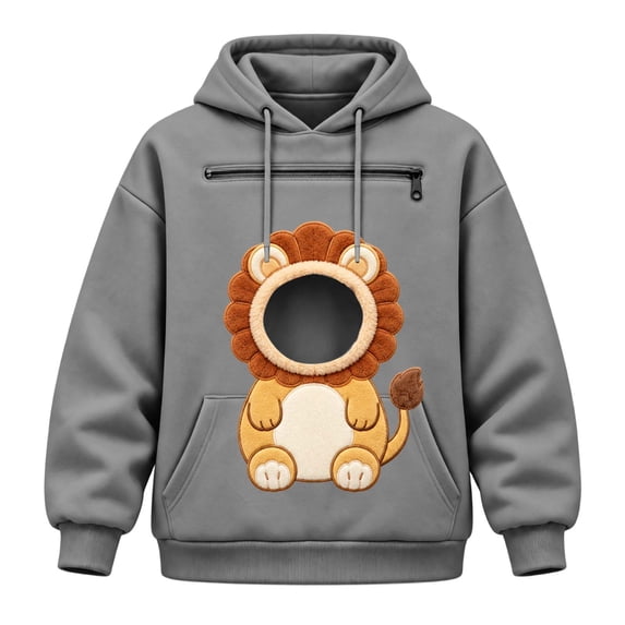 DHFJKG Women's Hoodie With Pet Pouch, Cute Lion Graphic Pet Holder Zipper Pocket Carries Pullover