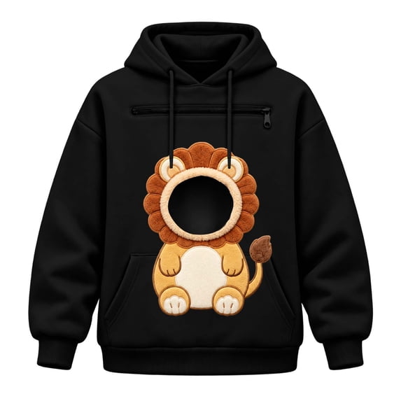 DHFJKG Women's Hoodie With Pet Pouch, Cute Lion Graphic Pet Holder Zipper Pocket Carries Pullover