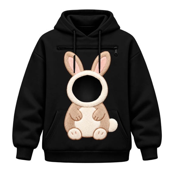 DHFJKG Women's Hoodie With Pet Pouch, Cute Rabbit Graphic Pet Holder Zipper Pocket Carries Pullover
