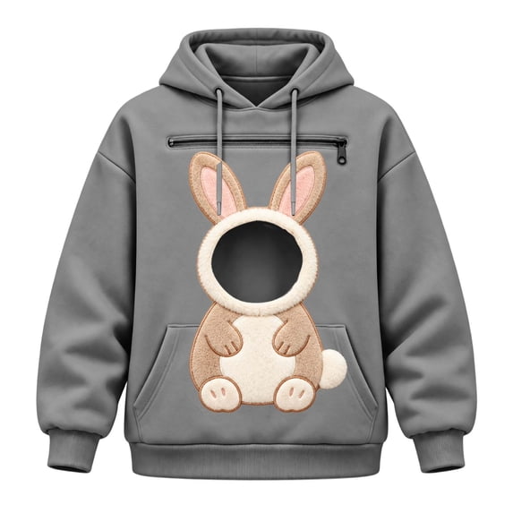 DHFJKG Women's Hoodie With Pet Pouch, Cute Rabbit Graphic Pet Holder Zipper Pocket Carries Pullover